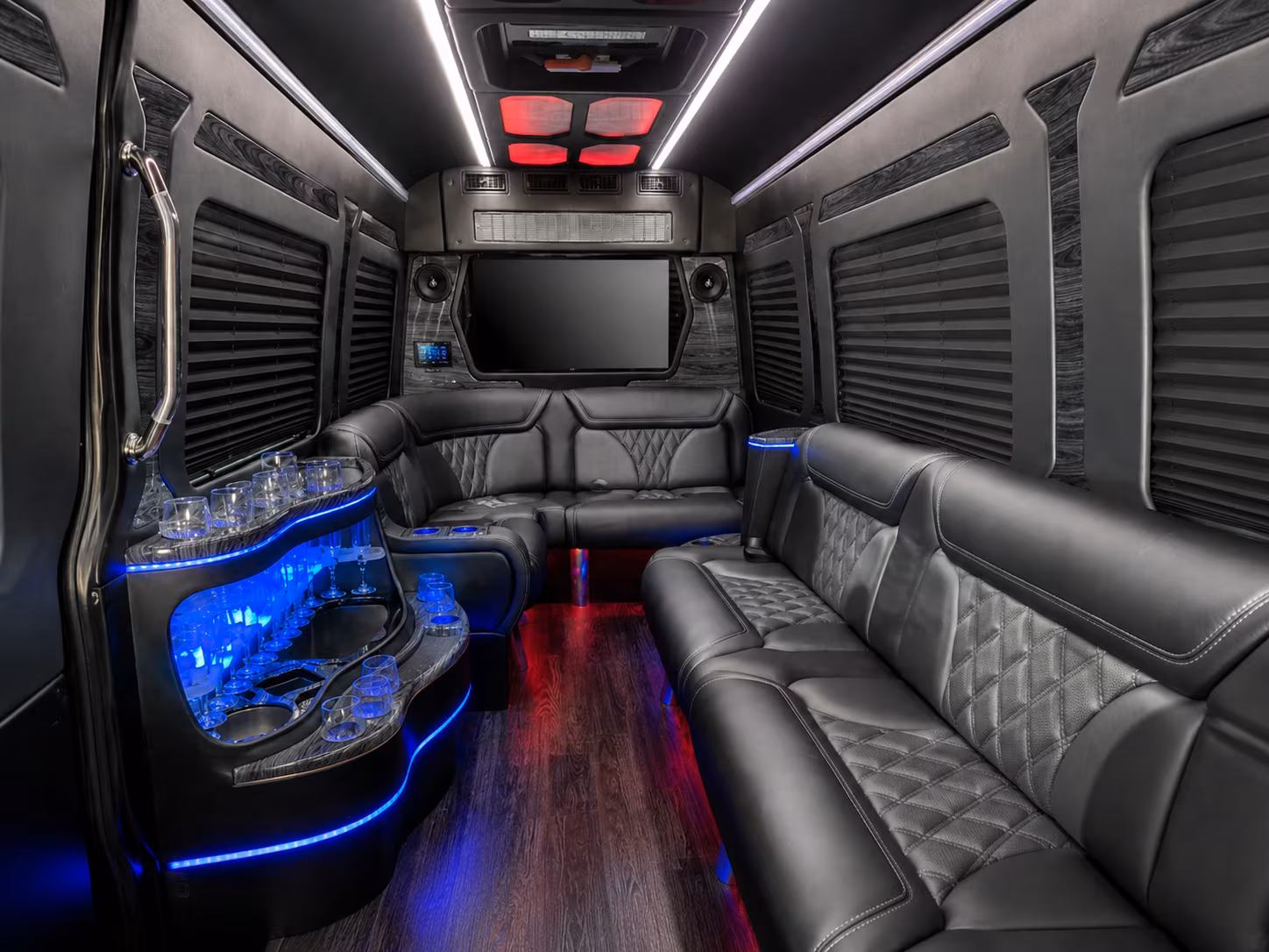 brockton 20 passenger party bus inside